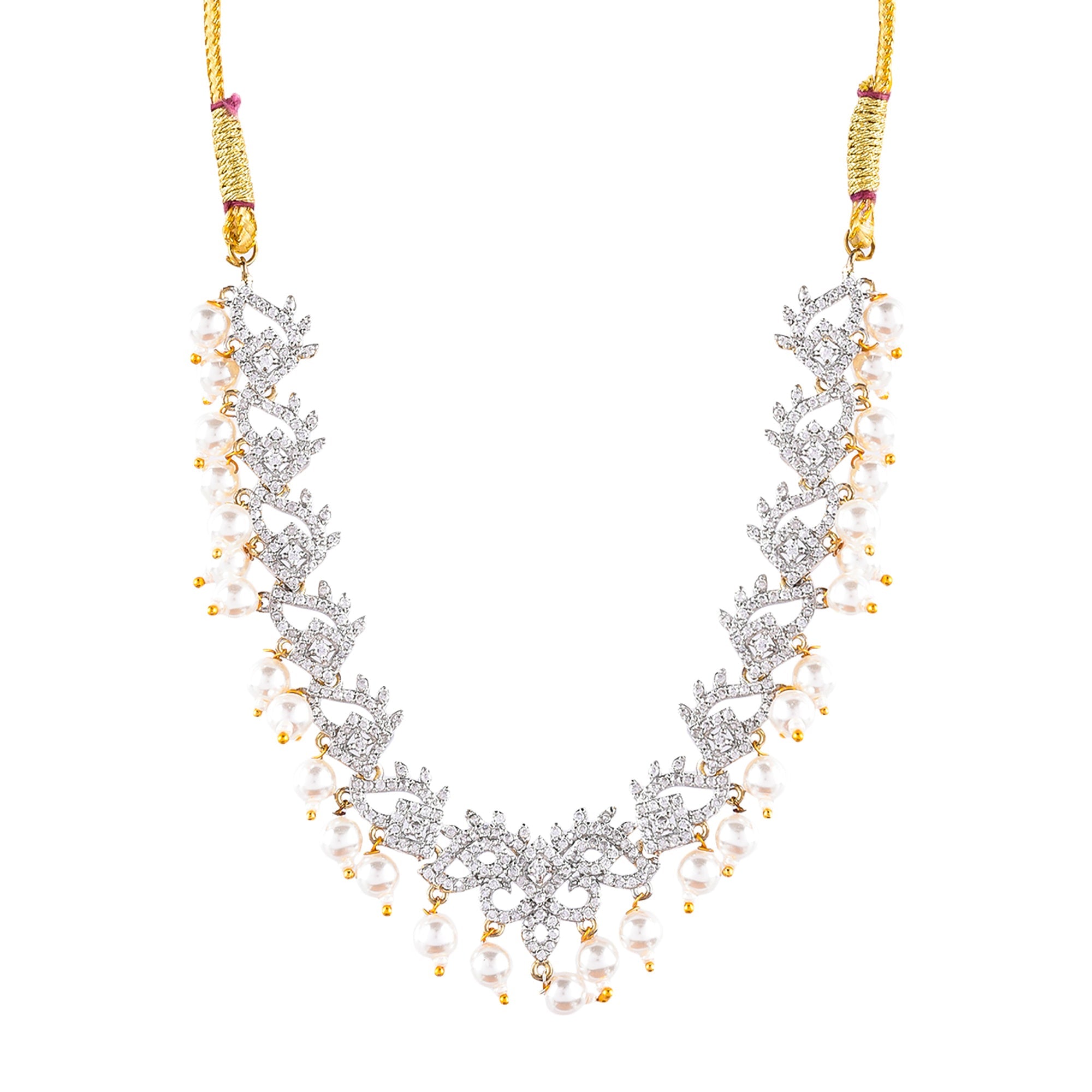 Rhodium-Plated Alloy Pearl Hanging Designer Choker Necklace - The Pari | Grocsy