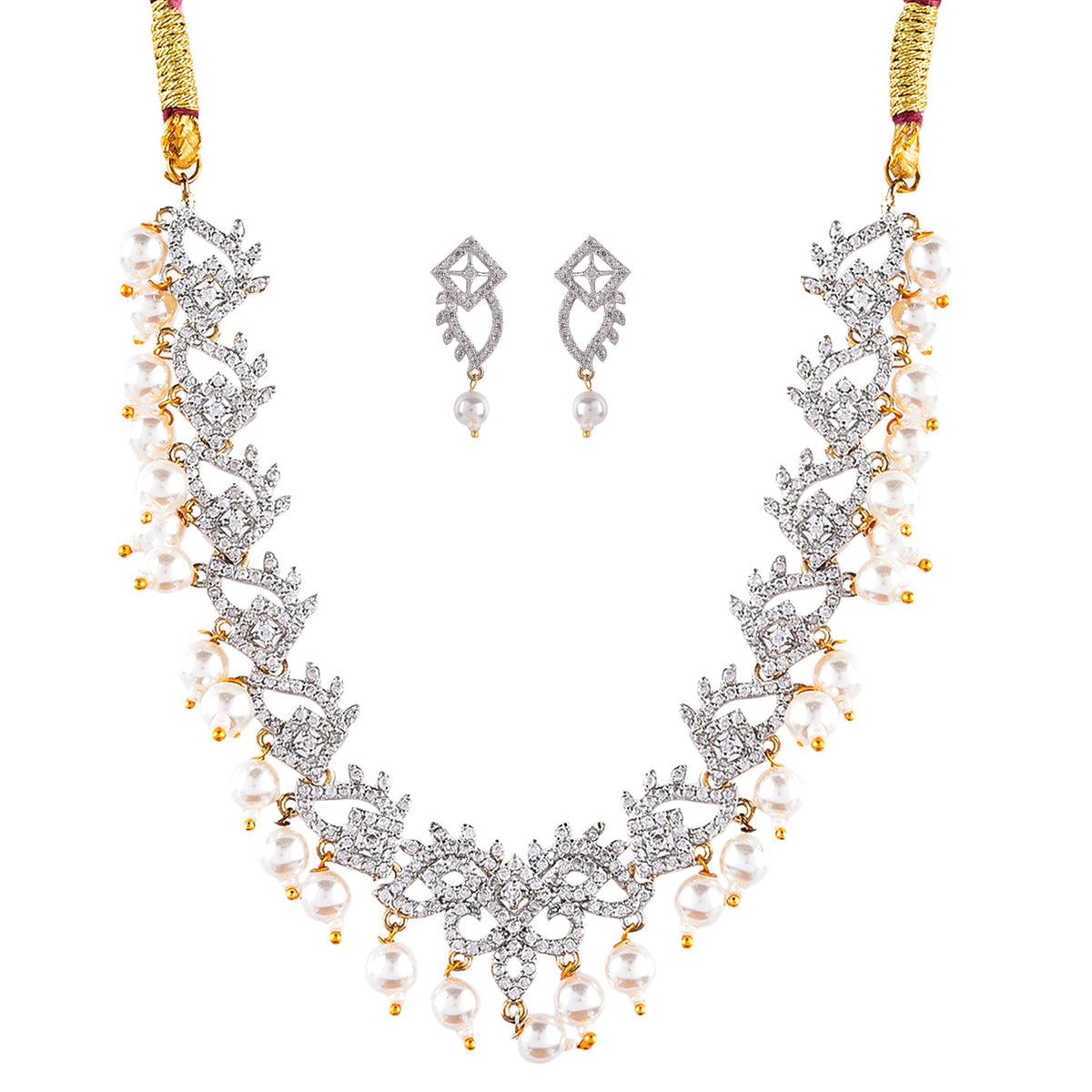 Rhodium-Plated Alloy Pearl Hanging Designer Choker Necklace - The Pari | Grocsy