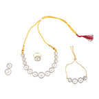 Rhodium-Plated Alloy American Diamond Circle Style Necklace With Earring Ring And Bracelet Set - The Pari