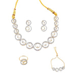 Rhodium-Plated Alloy American Diamond Circle Style Necklace With Earring Ring And Bracelet Set - The Pari