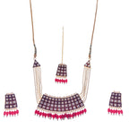 Gold-Polished Alloy Pearl Studded Kundan Choker Necklace Set With Maangtika - The Pari | Grocsy
