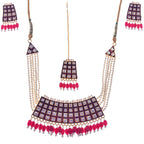 Gold-Polished Alloy Pearl Studded Kundan Choker Necklace Set With Maangtika - The Pari | Grocsy