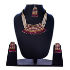 Gold-Polished Alloy Pearl Studded Kundan Choker Necklace Set With Maangtika - The Pari | Grocsy