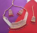 Gold-Polished Alloy Pearl Studded Kundan Choker Necklace Set With Maangtika - The Pari | Grocsy