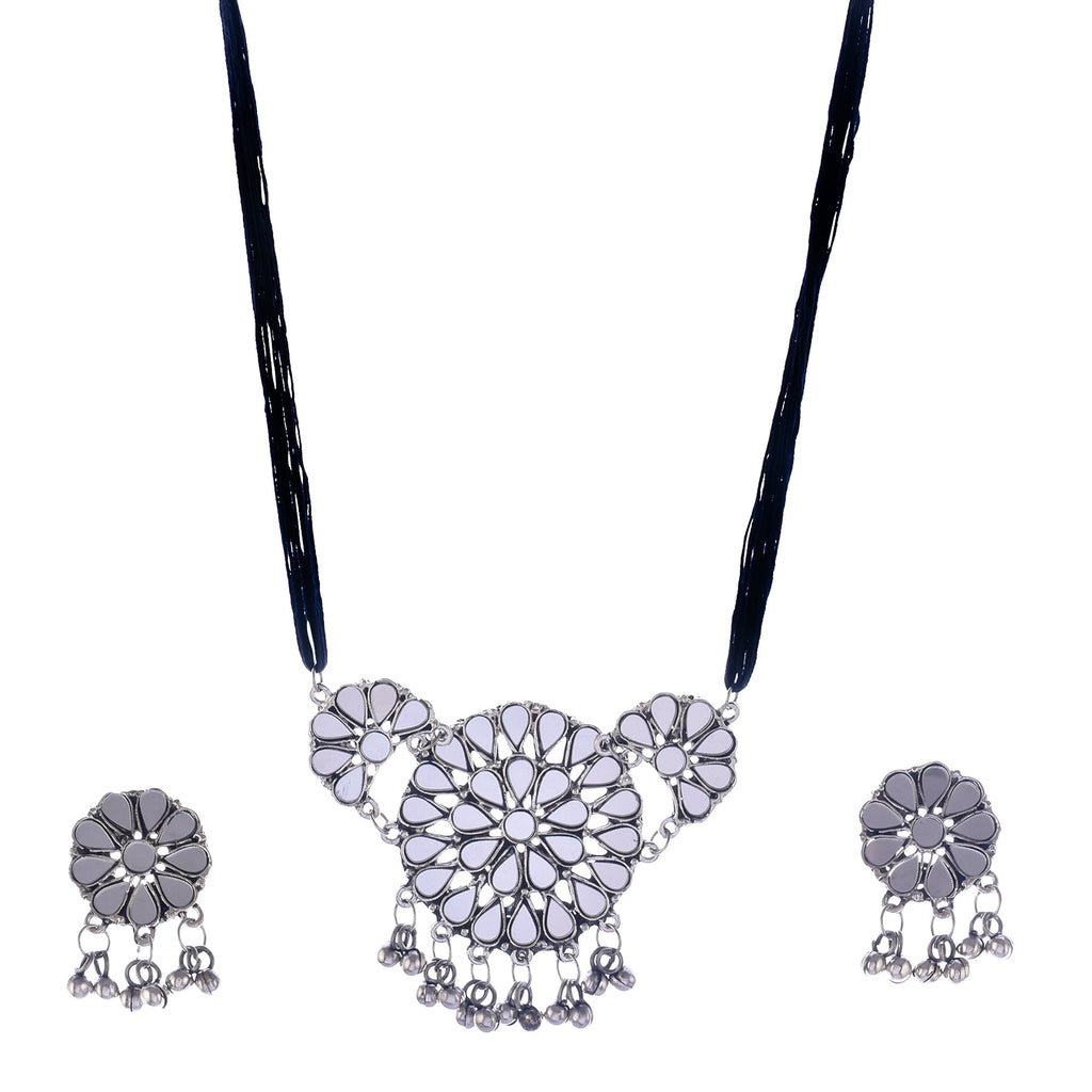 Silver-Plated Alloy Glass Studded Tribal Oxidised Choker Necklace - The Pari | Grocsy