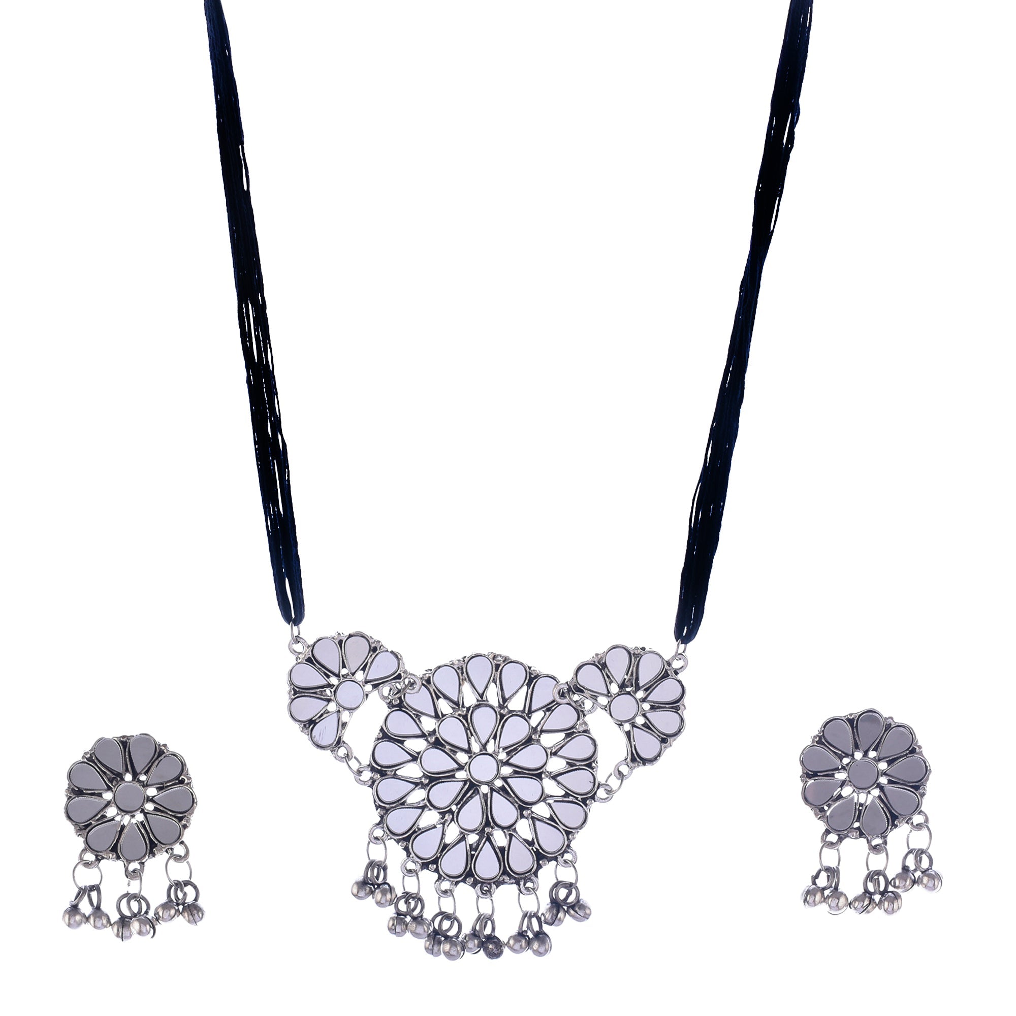 Silver-Plated Alloy Glass Studded Tribal Oxidised Choker Necklace - The Pari | Grocsy