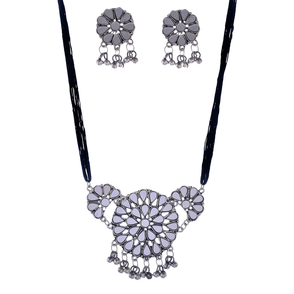 Silver-Plated Alloy Glass Studded Tribal Oxidised Choker Necklace - The Pari | Grocsy