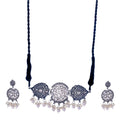 Silver-Plated Alloy Rhinestones Studded Tribal Oxidised Choker Necklace - The Pari | Grocsy