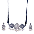 Silver-Plated Alloy Rhinestones Studded Tribal Oxidised Choker Necklace - The Pari | Grocsy