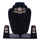 Silver-Plated Alloy Rhinestones Studded Tribal Oxidised Choker Necklace - The Pari | Grocsy