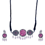 Silver-Plated Alloy Designer Oxidised Choker Necklace - The Pari | Grocsy