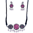 Silver-Plated Alloy Designer Oxidised Choker Necklace - The Pari | Grocsy