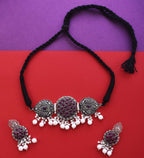 Silver-Plated Alloy Designer Oxidised Choker Necklace - The Pari | Grocsy