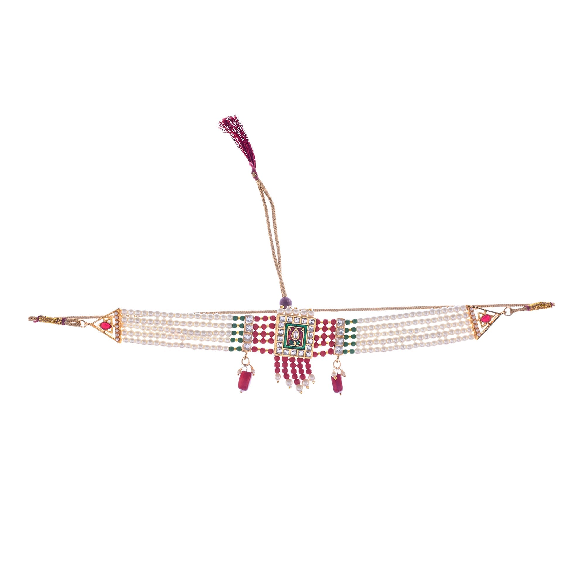 Gold-Polished Alloy Pearl And Glass Bread Choker Necklace - The Pari | Grocsy
