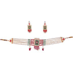 Gold-Polished Alloy Pearl And Glass Bread Choker Necklace - The Pari | Grocsy