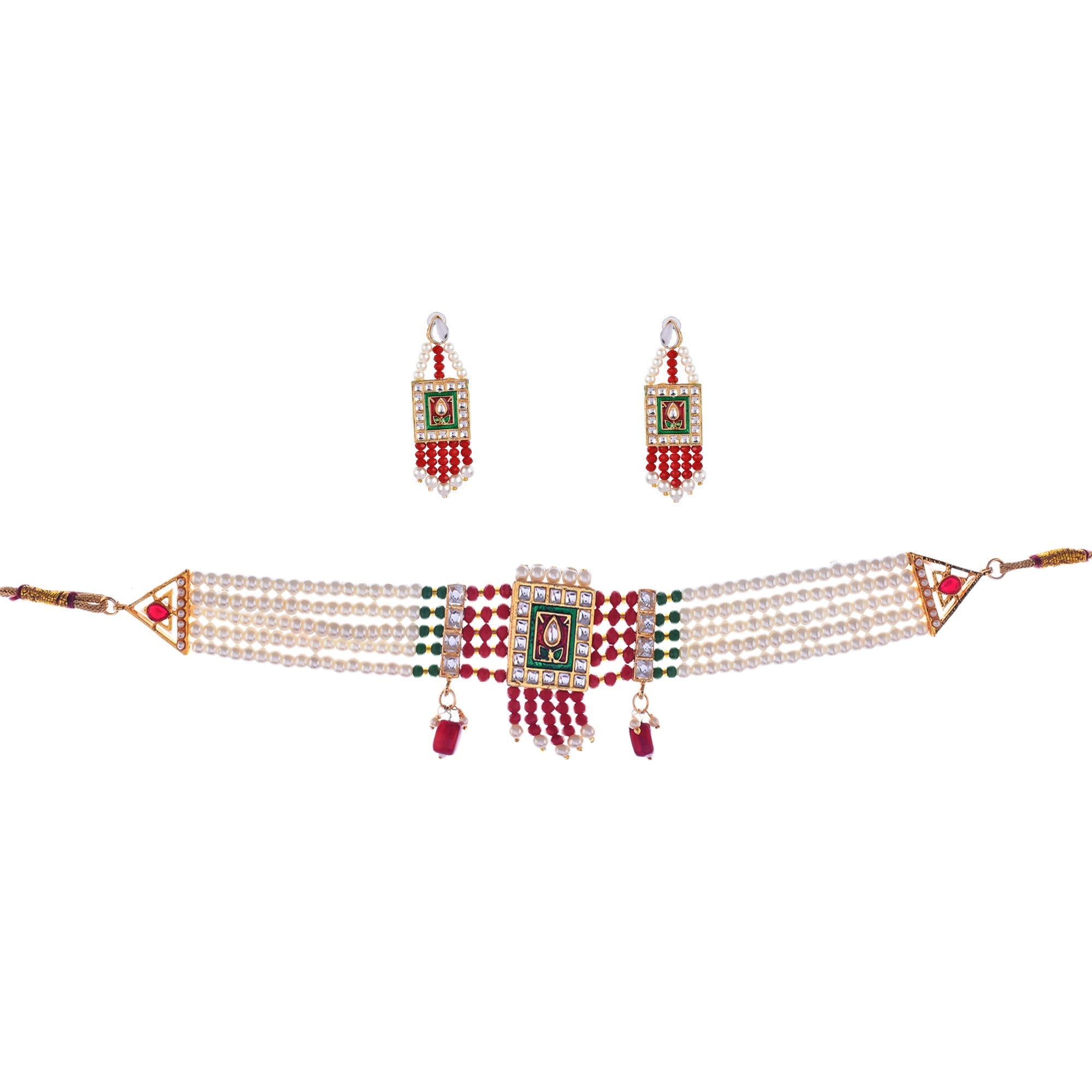 Gold-Polished Alloy Pearl And Glass Bread Choker Necklace - The Pari | Grocsy