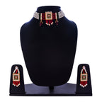 Gold-Polished Alloy Pearl And Glass Bread Choker Necklace - The Pari | Grocsy