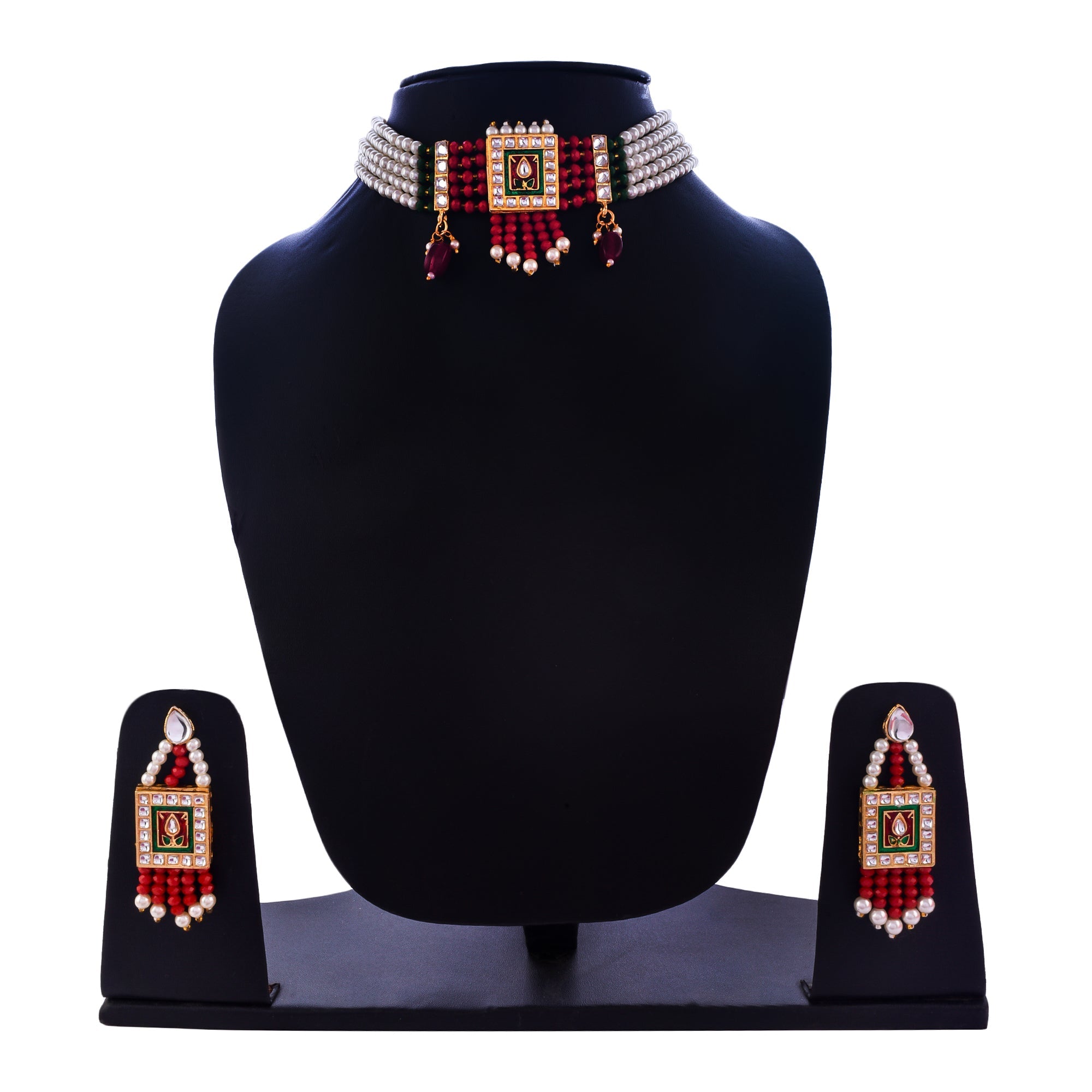 Gold-Polished Alloy Pearl And Glass Bread Choker Necklace - The Pari | Grocsy