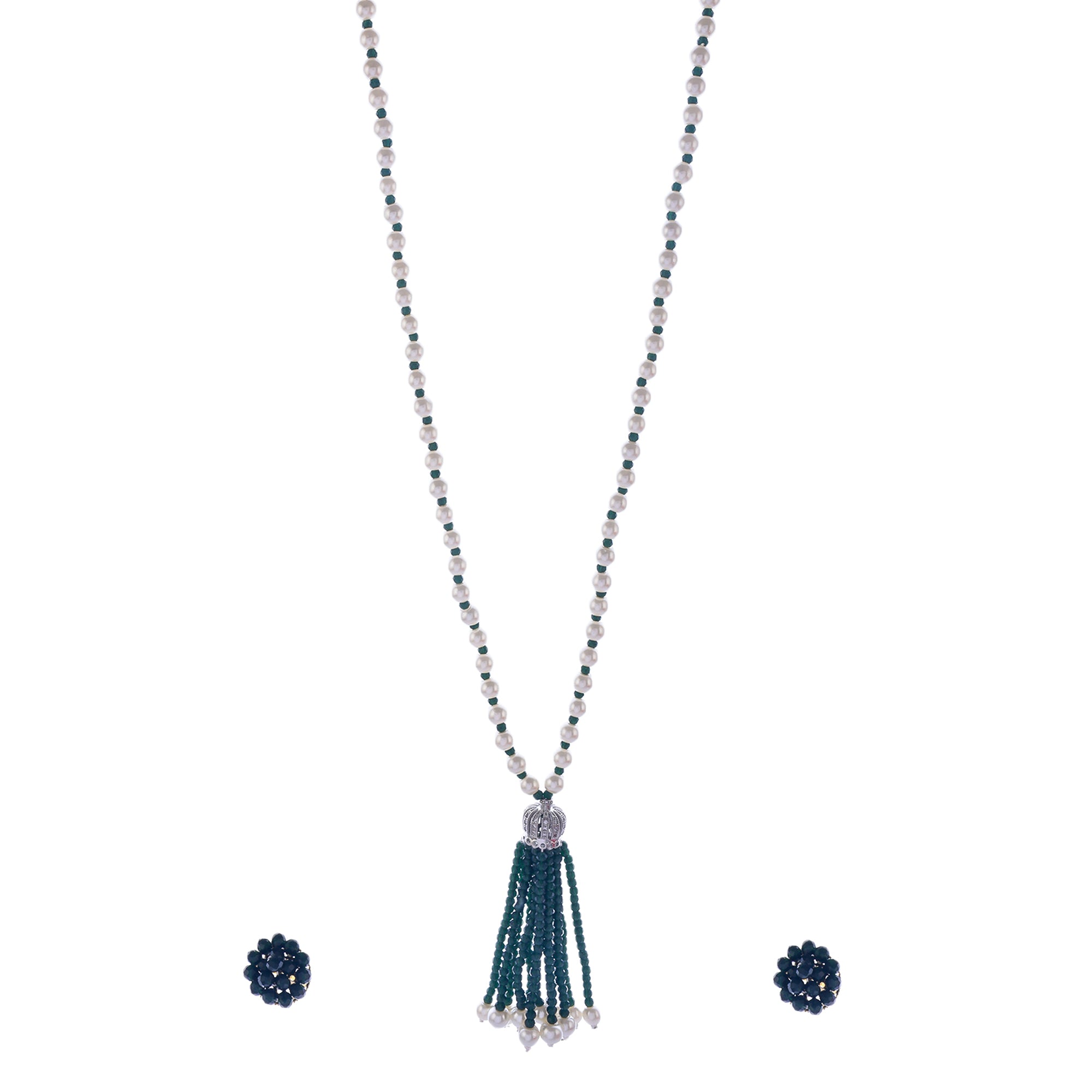 Gold-Polished Alloy Pearl Mala Necklace With Ad & Crystal Pendant - The Pari | Grocsy