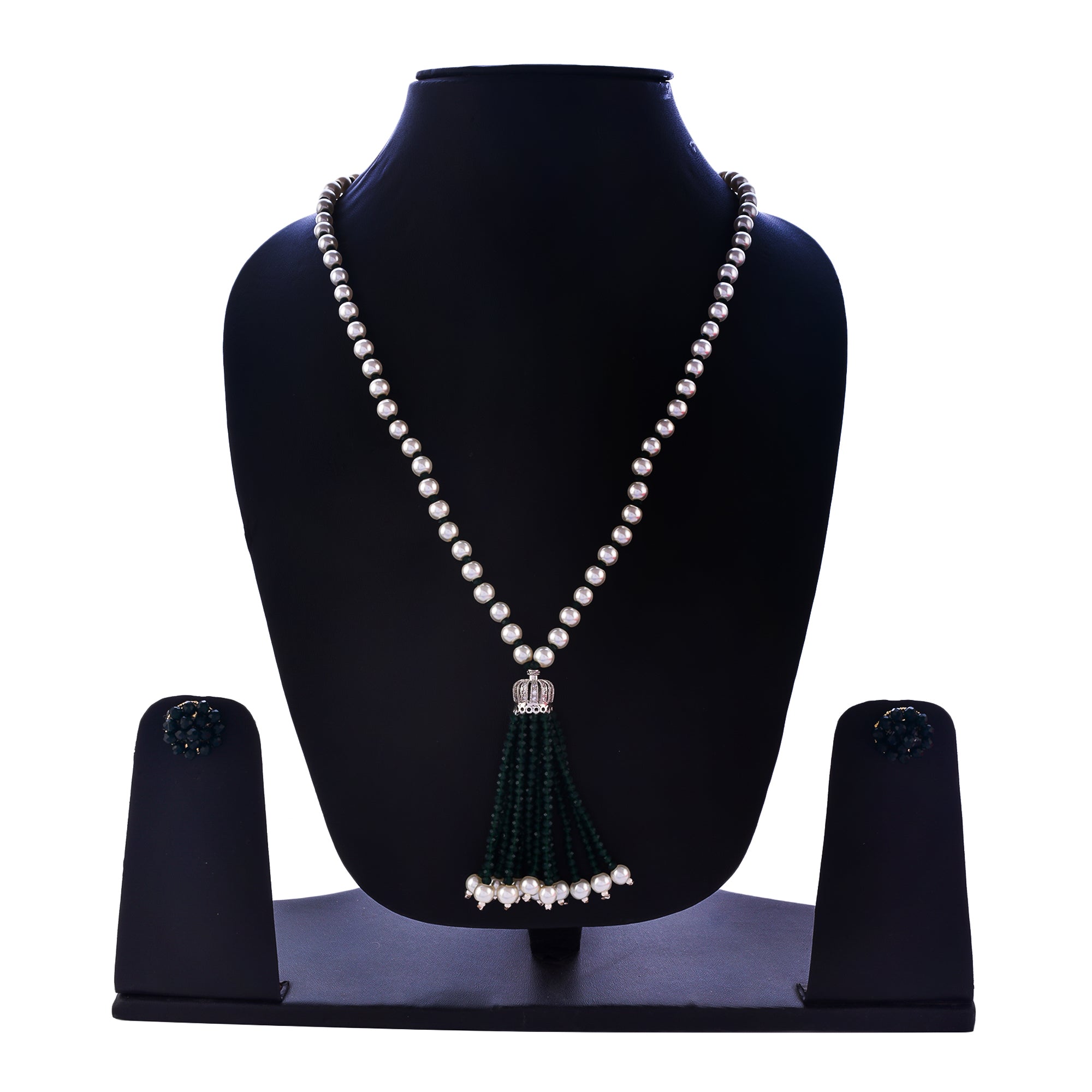 Gold-Polished Alloy Pearl Mala Necklace With Ad & Crystal Pendant - The Pari | Grocsy