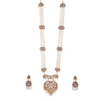 Gold-Polished Alloy Polki Work Long Pearl Rani Haar Necklace - The Pari | Grocsy
