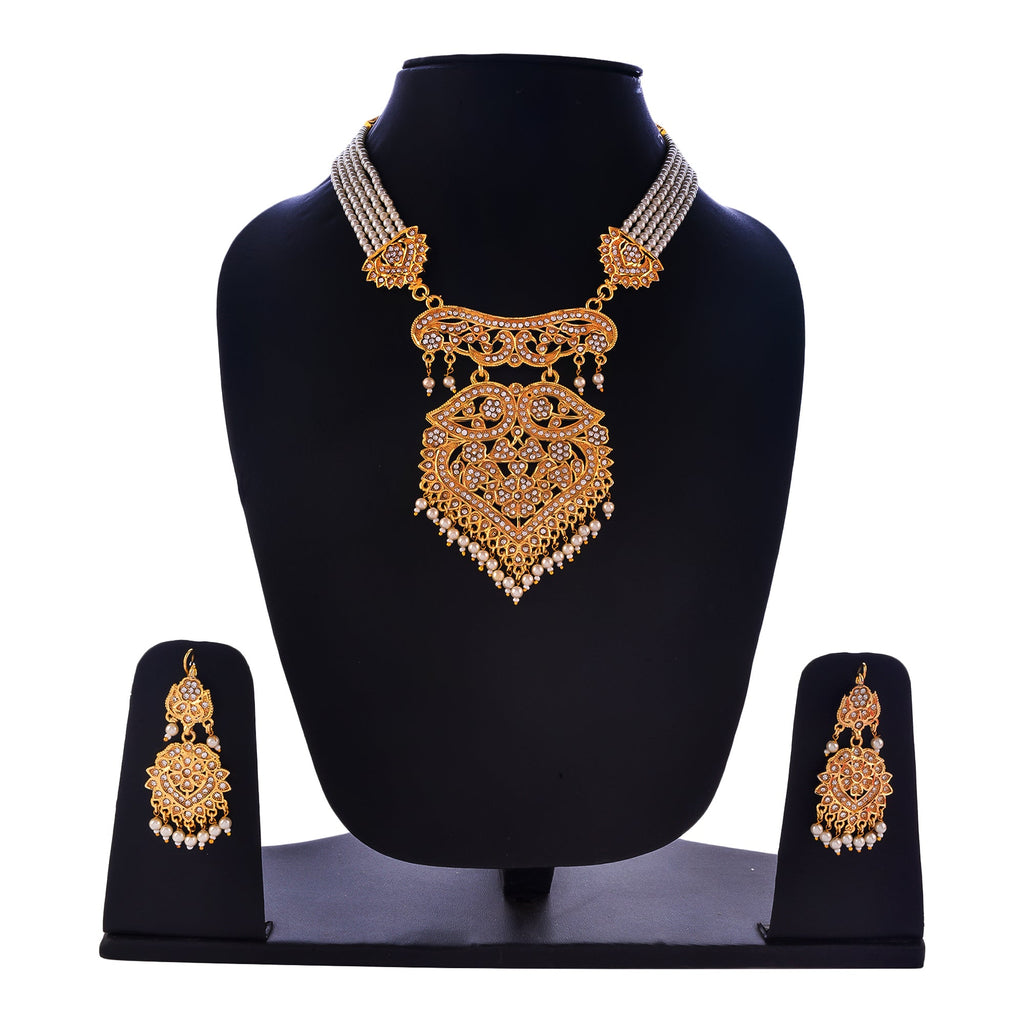Gold-Polished Alloy Polki Work Long Pearl Rani Haar Necklace - The Pari | Grocsy
