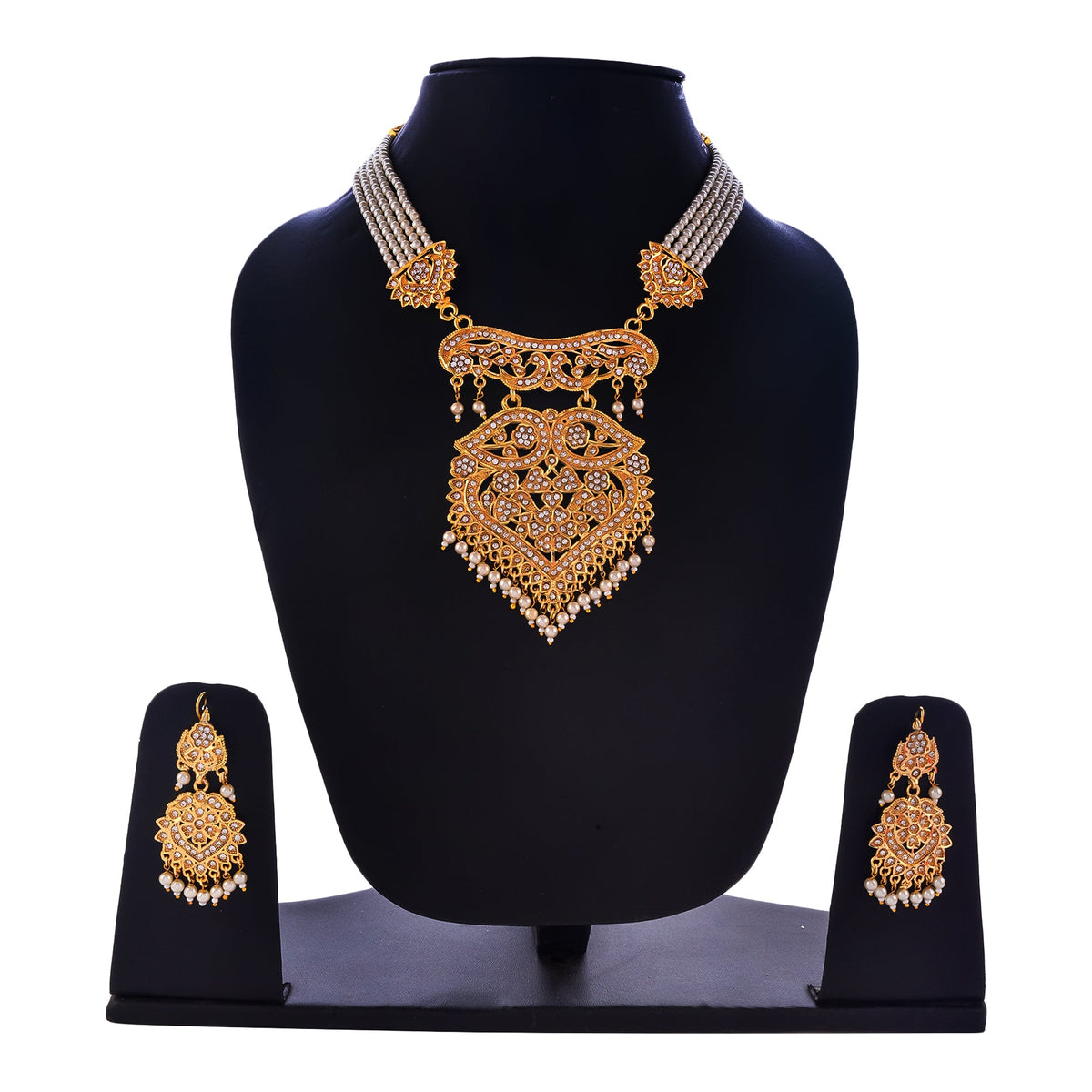 Gold-Polished Alloy Polki Work Long Pearl Rani Haar Necklace - The Pari | Grocsy