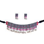 Rhodium-Plated Alloy Classy Ruby Stone Oxidised Choker Necklace - The Pari | Grocsy