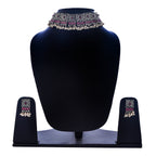 Rhodium-Plated Alloy Classy Ruby Stone Oxidised Choker Necklace - The Pari | Grocsy