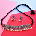 Rhodium-Plated Alloy Classy Ruby Stone Oxidised Choker Necklace - The Pari | Grocsy