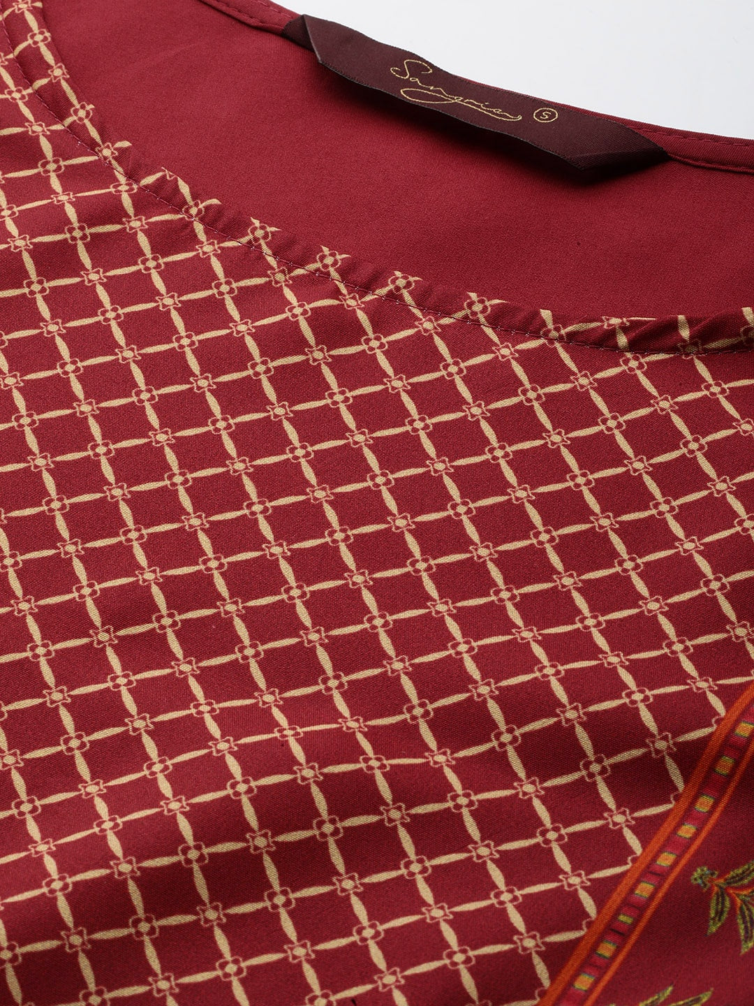 Sangria Women Maroon Ethnic Motifs Printed Kurta with Trousers | Grocsy