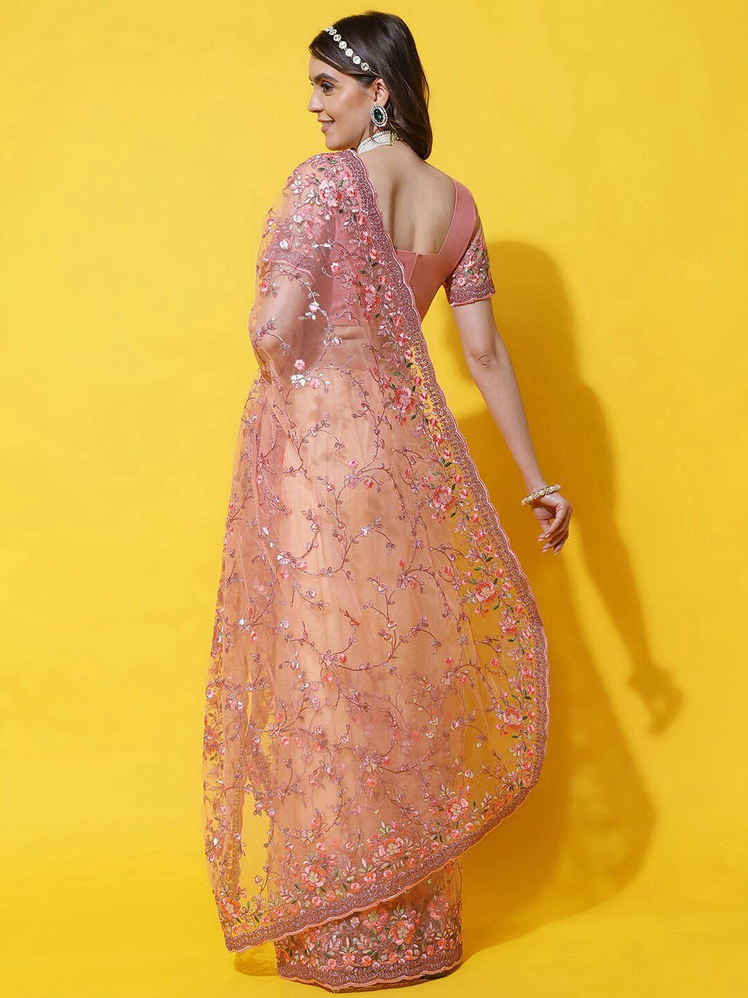 kasee Floral Embroidered Net Saree | Grocsy