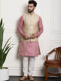 Sojanya Woven Design Mandarin Collar Kurta with Churidar & Nehru Jacket | Grocsy