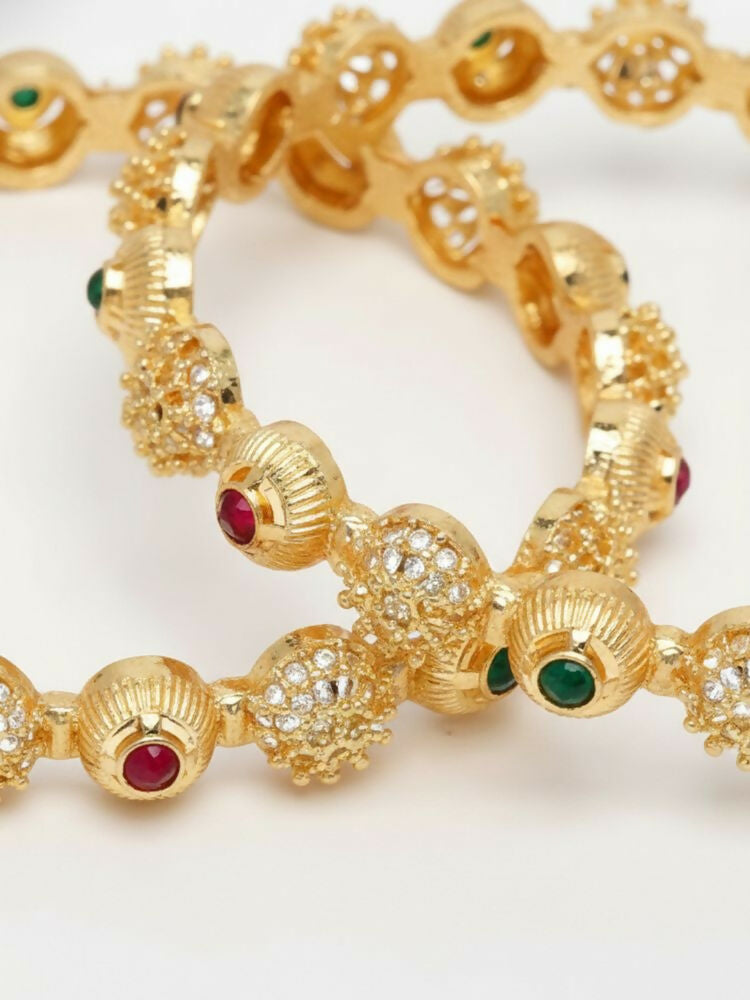 NVR Women Set of 2 Gold Plated Artificial Stone Bangle | Grocsy