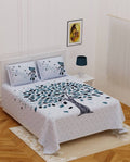 Vamika Printed Cotton White Bedsheet With Pillow Covers (PM Tree Grey) | Grocsy