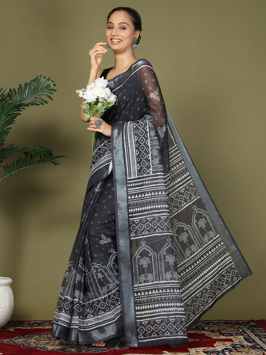 Shree Shyam Fashion Cotton Black Saree | Grocsy