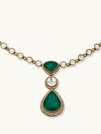 Nuyug 22K Gold-Plated Emerald Stone Centric Kundan Studded Minimal Necklace Set | Grocsy
