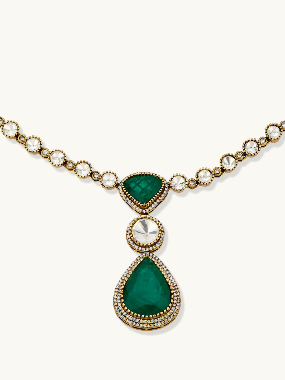 Nuyug 22K Gold-Plated Emerald Stone Centric Kundan Studded Minimal Necklace Set | Grocsy