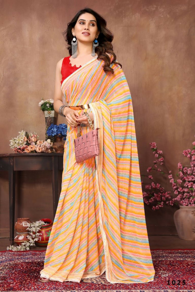 Aafreen Partywear Designer Yellow Georgette Fancy Ready Wear Saree | Grocsy