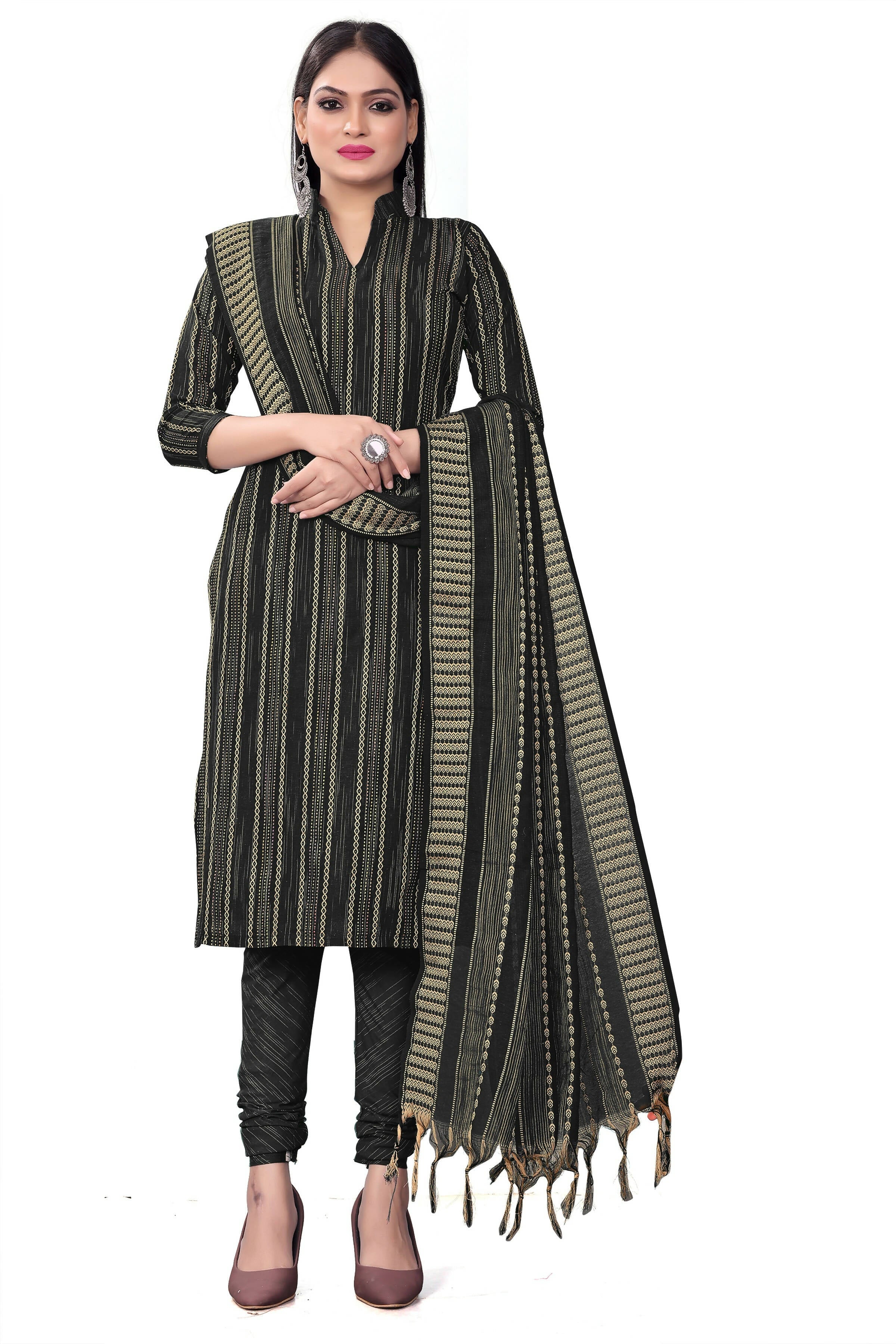 Black Cotton Jacquard Woven Unstitched Dress Material - Tanvi | Grocsy