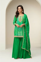 Anaita Green Chinon Stitched Suit with Digital Print & Embroidery Coding Sequence Work | Grocsy