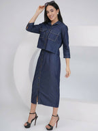 Joban Fashion Black Cotton Denim Pencil Skirt with Inner and Jacket | Grocsy