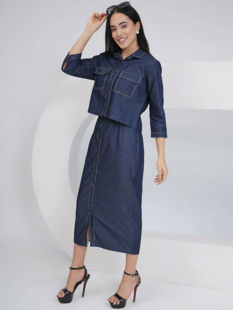Joban Fashion Black Cotton Denim Pencil Skirt with Inner and Jacket | Grocsy
