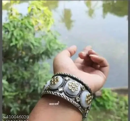 Tehzeeb Creations Women's Oxidised Bangle With Stone | Grocsy