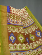 Shades of Light Apple Green And Light Mehndi Green Colour Blouse Ikat Design Semi Chanderi Saree By Gayathri Reddy Designer Studio | Grocsy