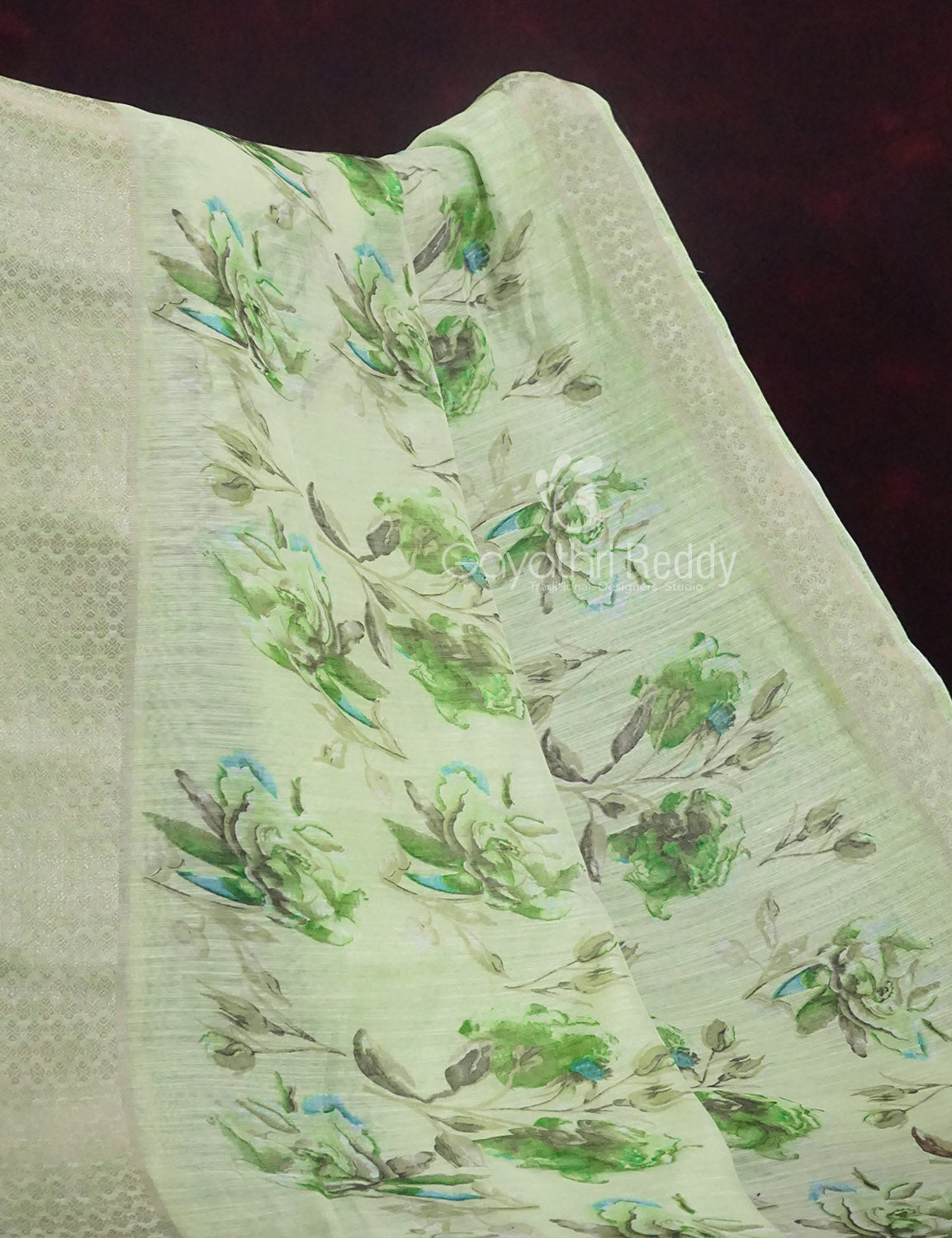 Shades of Green with Floral Design Semi Chanderi Saree By Gayathri Reddy Designer Studio | Grocsy