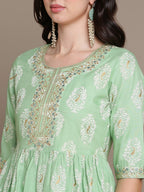 HERE&NOW Ethnic Motifs Embroidered Thread Work Sequinned High-Low Kurti with Trousers | Grocsy