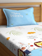 Home Sizzler White & Blue Cartoon Characters 210 TC Single Bedsheet with 1 Pillow Covers | Grocsy