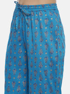 Souchii Turquoise Blue & Gold-Toned Floral Print Kurta with Palazzos | Grocsy