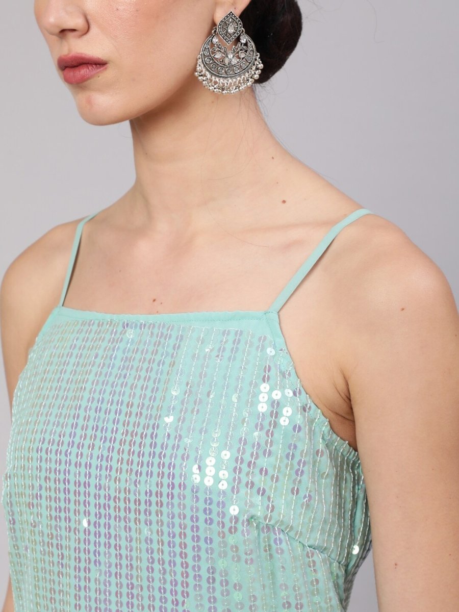 Aks Geometric Embroidered Sequinned Georgette Straight Kurta | Grocsy